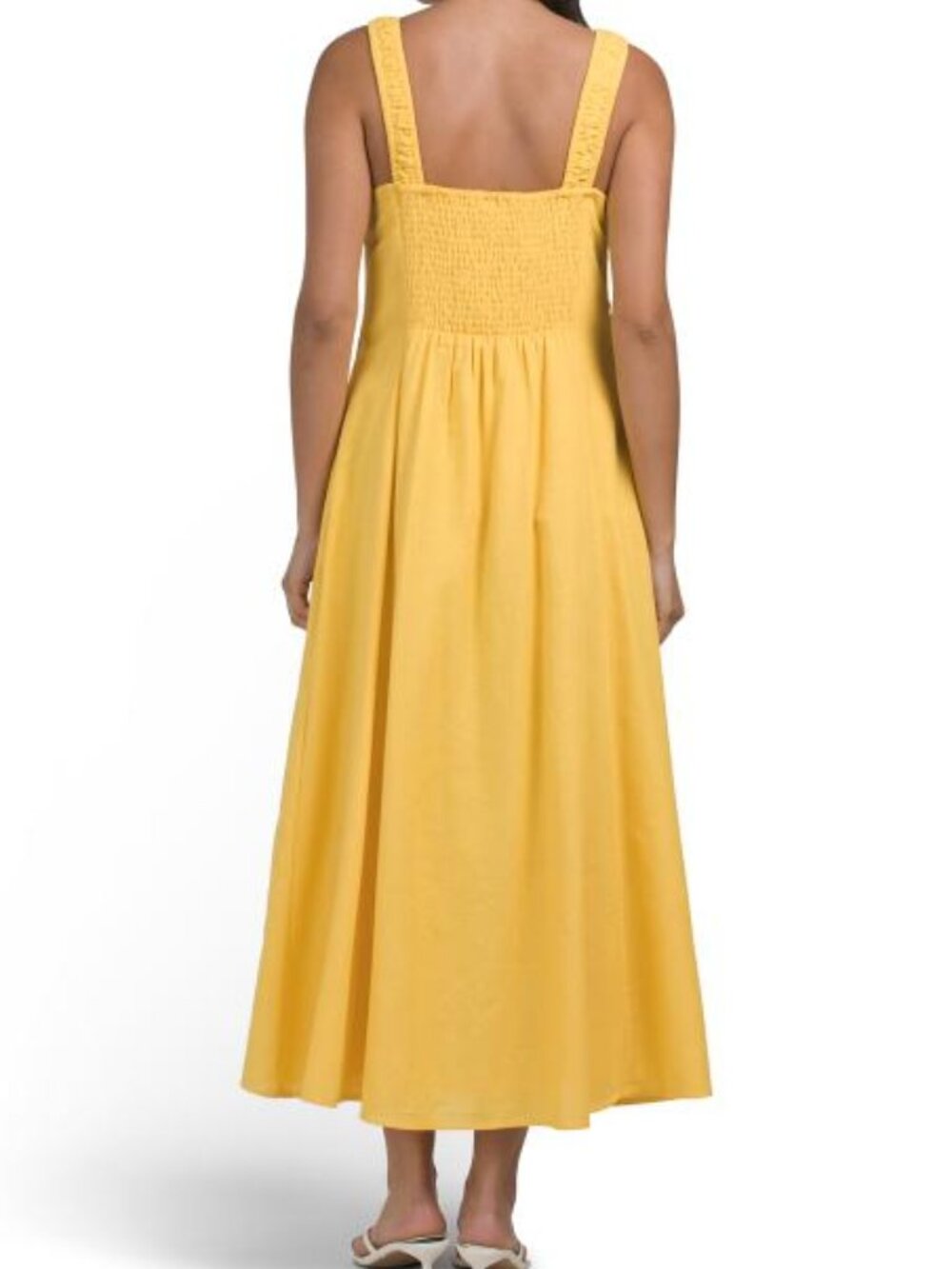 LEA Linen Blend Maxi Dress Sleeveless Wide Straps Sunshine Yellow NWT